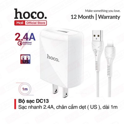 Bộ sạc DC13 USB to IP dùng cho ip7/8/X/11/12 sạc nhanh 2.4A, chân cắm dẹt tiêu chuẩn US,đài 1m