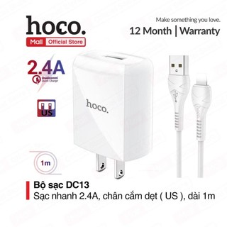 Bộ sạc DC13 USB to LN dùng cho ip7/8/X/11/12 sạc nhanh 2.4A, chân cắm dẹt tiêu chuẩn US,đài 1m