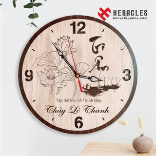 Quà tặng tri ân thầy cô giáo - Đồng hồ gỗ treo tường khắc hình ảnh, tên chữ, logo theo yêu cầu.