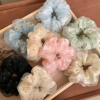Scrunchies - cột tóc vải 2 lớp họa tiết hoa cúc và nhiều hình xinh