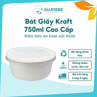  [Combo 100 Cái] Bát Giấy Kraft Trắng 750ml – Chắc Chắn, Tiện Lợi, Thân Thiện Môi Trường ♻️