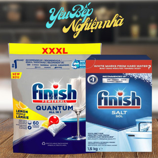 [HCM] Combo Túi viên rửa chén bát Finish Quantum 60 viên và muối 1,5kg