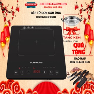 Bếp Điện Từ đơn cảm ứng Sunhouse SHD6805 công suất 2000W  kèm nồi lẩu + tặng dao làm bếp màu đen