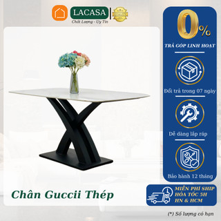 Bàn ăn X Cong thép LACASA cao cấp | mặt đá Ceramic | nhà bếp, phòng khách hộ gia đình