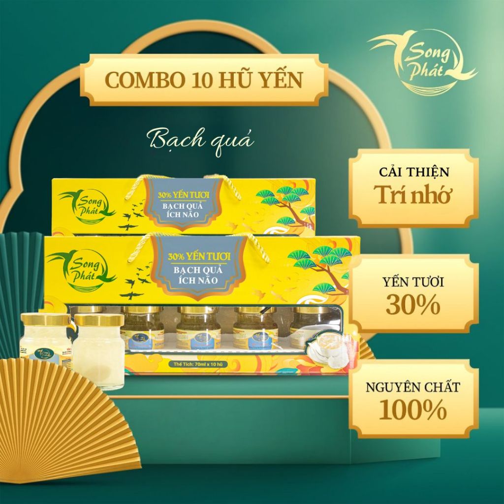 [Tặng 2 hũ] Hộp Quà 10 hũ yến chưng bạch quả Ginkgo biloba Song Phát bổ não cải thiện trí nhớ giúp cơ thể khỏe mạnh