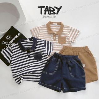  Set polo kẻ ngang phối túi chất liệu cotton xược thoáng khí siêu mát và thấm hút mồ hôi cho bé từ 9-25kg 4035BHB