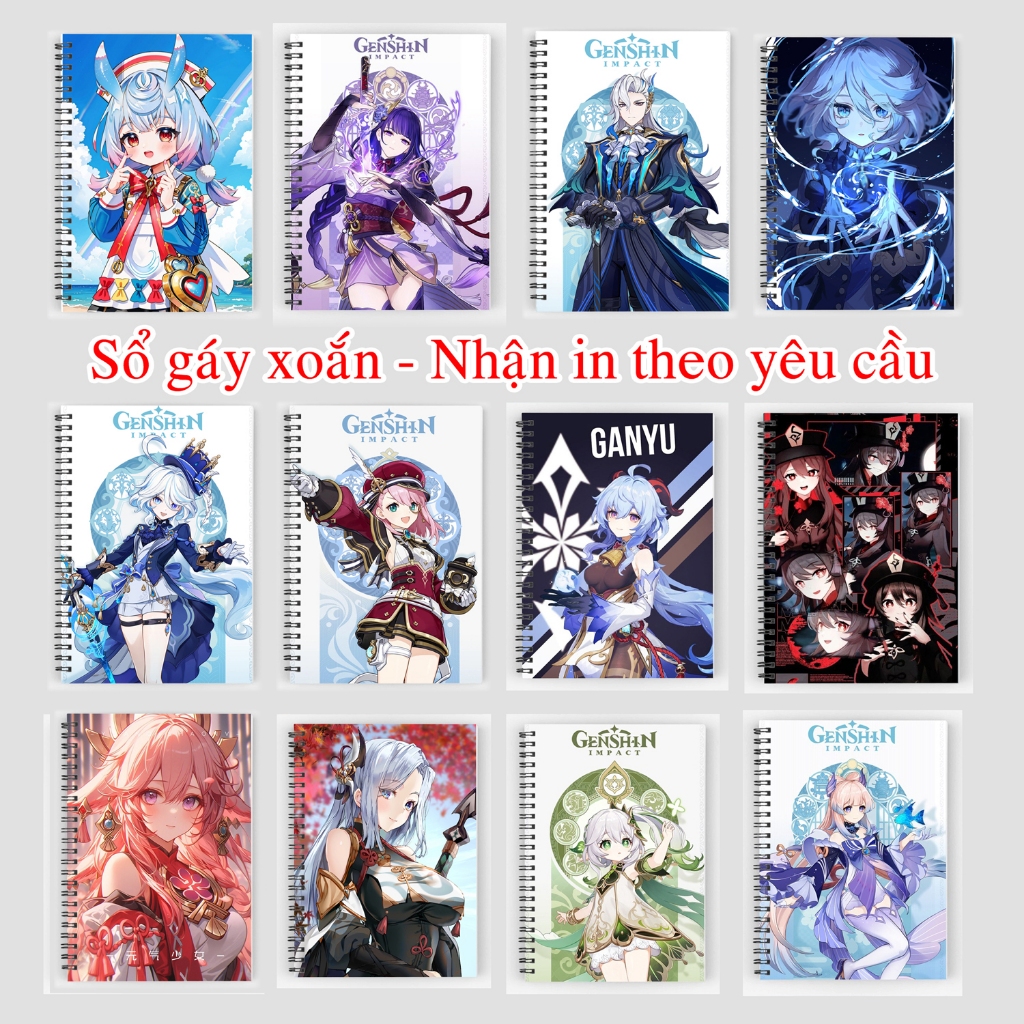 Sổ vẽ chì in hình bìa venti albedo hutao ganyu zhongli xiao diluc eula Raiden kokomi yaemiko eula ka