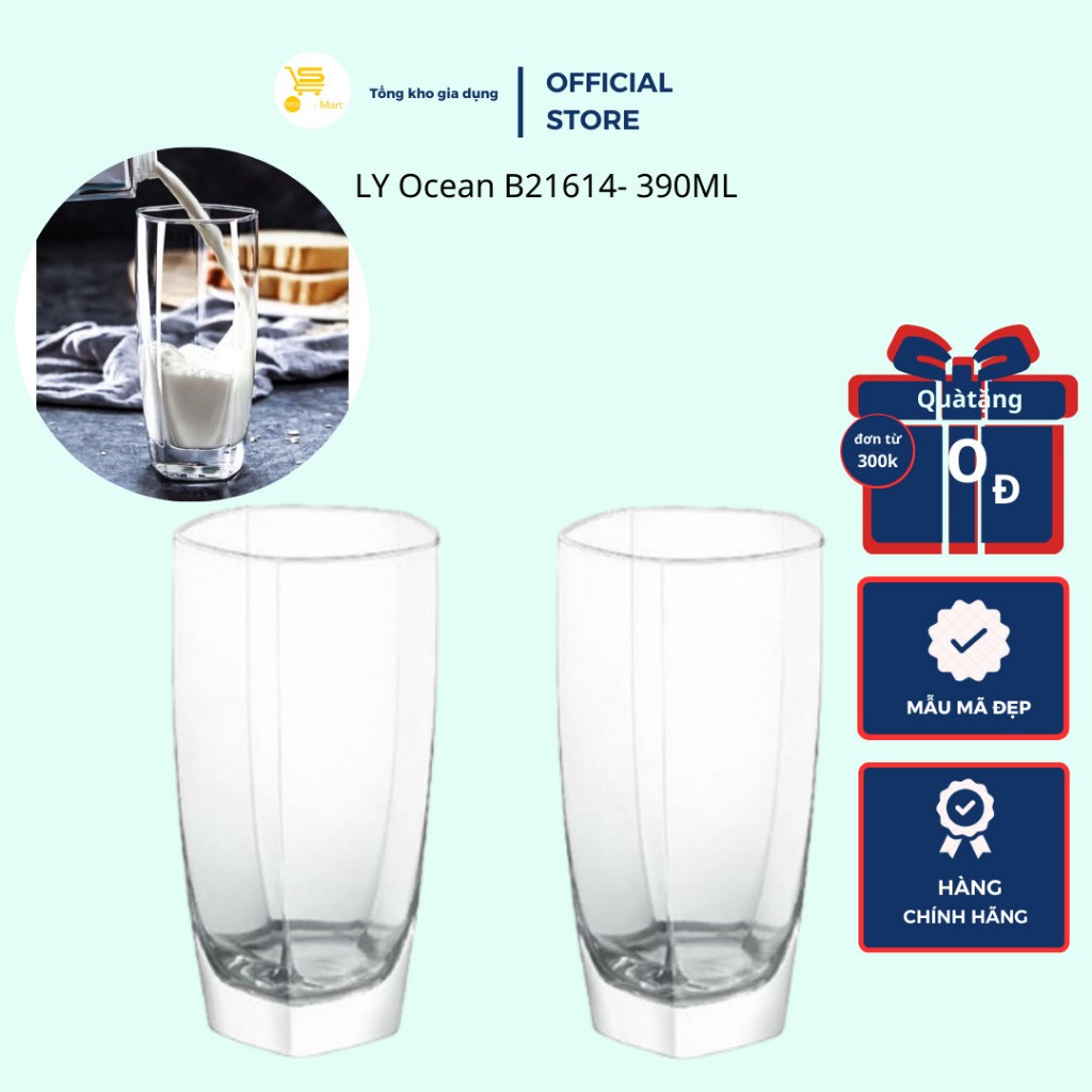 Ly Sinh Tố, Ly Cà Phê, Ly Cocktail, Cốc Thuỷ Tinh, Ly Thuỷ Tinh Ocean B21614 390Ml Mta-Mart Trong Suốt, Dày Dặn