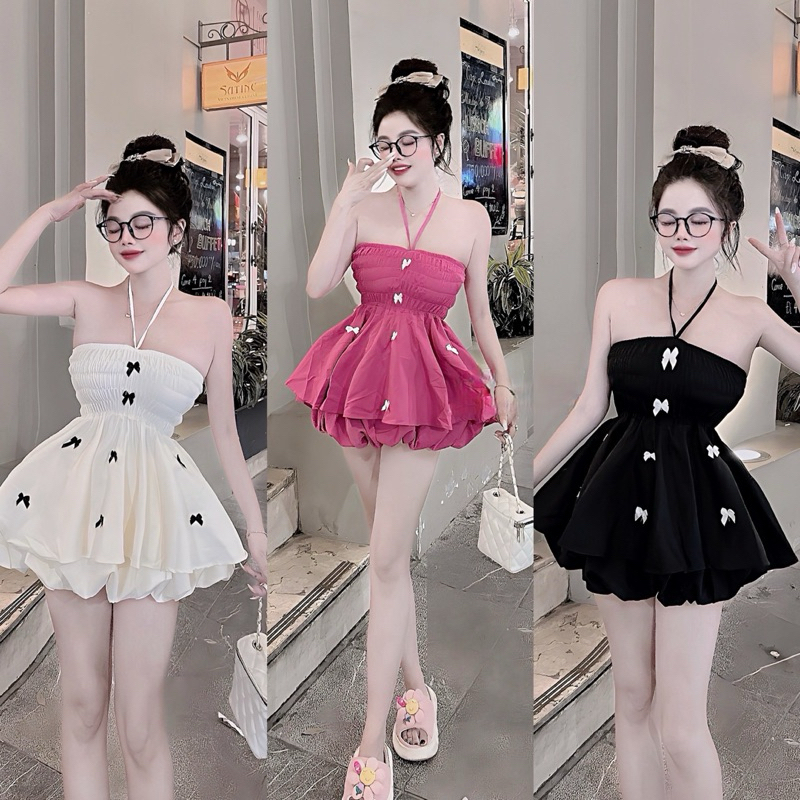 Set đầm bí đính nơ sieu phồng