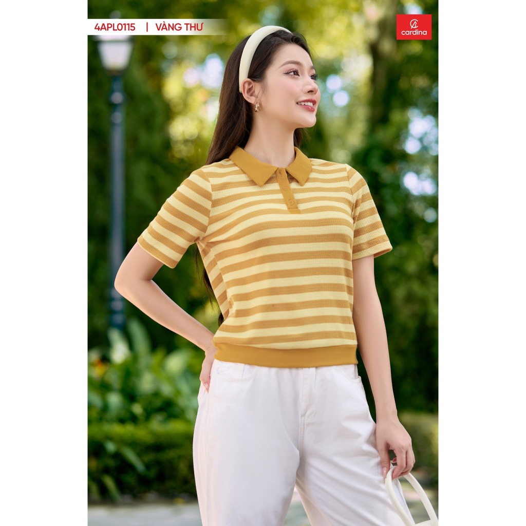 Áo Polo Thun Tăm Nữ 𝐂𝐀𝐑𝐃𝐈𝐍𝐀 Họa Tiết Kẻ Ngang Bắt Mắt Cổ Bẻ Tay Cộc Thanh Lịch Trẻ Trung Năng Động 4APL01