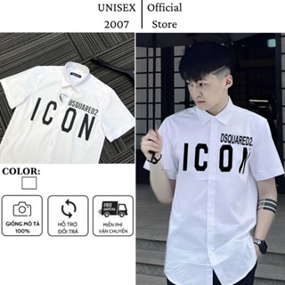Áo Sơ Mi Nam Boy Phố Dsq In Chữ ICON Đen Trước Ngực Khuy Vải Lụa Đơn Giản Cao Cấp Cực Chất