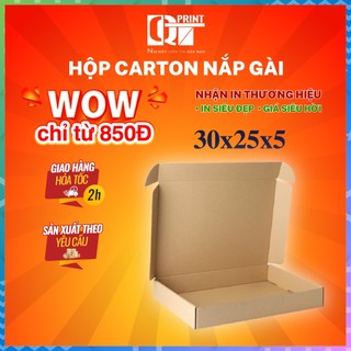 Hộp carton nắp gài 30x25x5 đóng gói hàng cứng cáp BaoBìQT (G06).