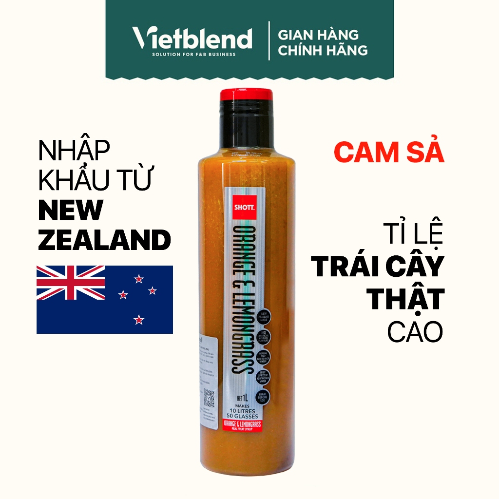 Syrup SHOTT Vị Cam Sả (Orange & Lemongrass) Chai 1 Lít