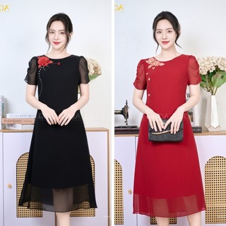 Đầm suông công sở nữ cao cấp GDA COLLECTION chất Voan Hàn 2 lớp mềm mịn, che khuyết điểm, sang trọng, không bai, xù