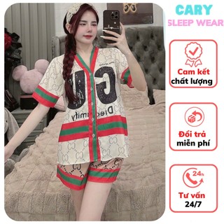 Pijama lụa ngắn tay mặc nhà mặc ngủ nữ lụa xước ánh kim cao cấp, đồ bộ pijama lụa nữ ngắn tay đồ ngủ mặc nhà CARY