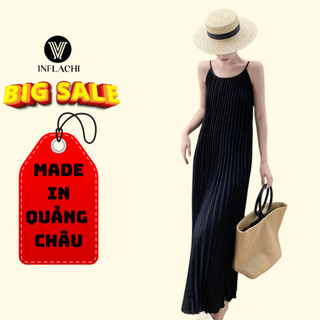 Đầm maxi váy INFLACHI 2 dây xếp ly dáng dài nữ cổ thuyền kiểu Pháp cực xinh sang chảnh đi chơi đi du lịch CT-48