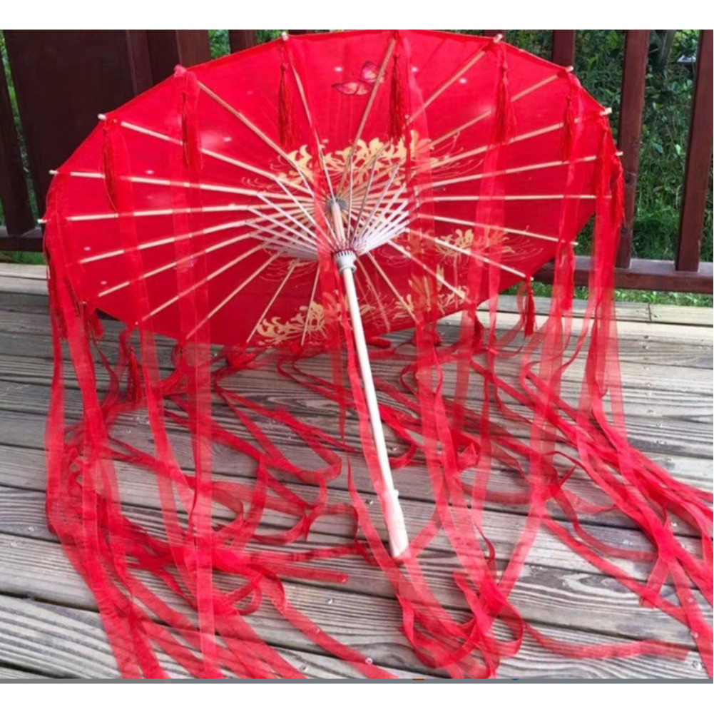 Ô dù vải cổ trang có tua rua Thiên quan tứ phúc cosplay họa tiết độc đáo