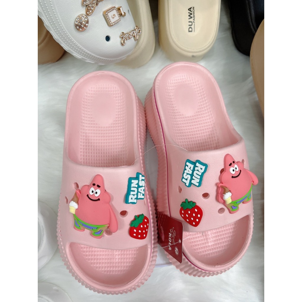 Dép Bánh Mì Nữ Gợn Sóng Đế Độn 5cm Tăng Chiều Cao Đính Sticker Cute Hàng Cao Cấp BK-21