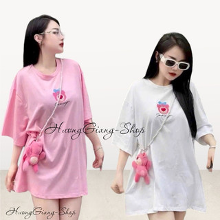 Áo Thun Nữ Fom Rộng Giấu Quần Thêu Hình Gấu Dâu nhỏ dể thương Cổ Tròn,Tay Lỡ-Tặng Kèm Túi Ngọc Gấu Dâu (Cao Cấp)