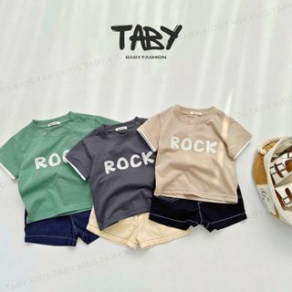  Set bộ áo thun in chữ rock chất liệu áo cotton 2 chiều, quần cotton da cá thấm hút mồ hôi cho bé từ 9-25kg SB1873