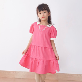 V134 Váy Xinh House Bé Gái Màu HồngThêu Họa Tiết Chất Thô Cotton