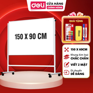 Bảng Từ Trắng 150x90cm Deli Có Chân Di Động - Bảng Flipchart Điều Chỉnh Cao Thấp Dùng Cho Văn Phòng