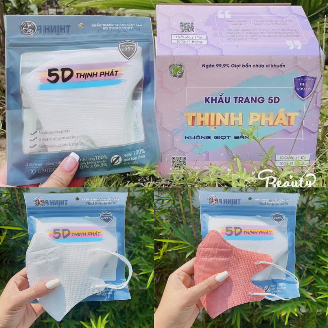 Khẩu trang 5D Thịnh Phát túi zip 10 chiếc chống bụi kháng khuẩn