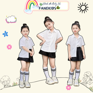 Set Quần Áo Đồng Phục Nữ Học Sinh Tiểu Học FANE Áo Sơ Mi Trắng Cổ Đức Váy Xếp Ly Bé Gái
