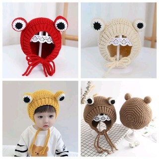 Nón đan len cho bé trai và bé gái có dây cột cổ - vòng đầu 40cm