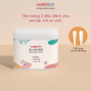 Tăm bông cho bé sơ sinh kháng khuẩn vệ sinh tai mũi, Hộp tăm bông 2 đầu bông tự nhiên