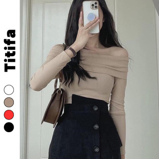 Áo len tăm trễ vai dài tay áo kiểu bẹt vai chất len tăm đẹp hl040 - titifa shop