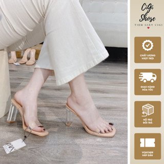 Guốc Zara Quai Trong, Gót Mica Trong, Cao 7p 9p Da Mềm Êm Hàng TQXK Fullbox