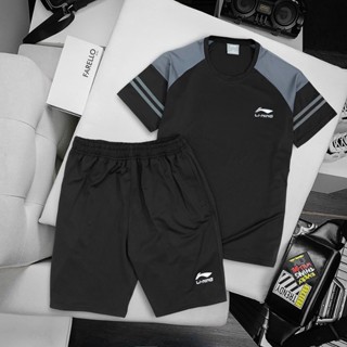 Bộ Quần Áo Thể Thao Nam Mùa Hè Cổ Tròn Ngắn Tay Vải Thun Co Dãn Thấm Hút Mồ Hôi Thoáng Khí – D036