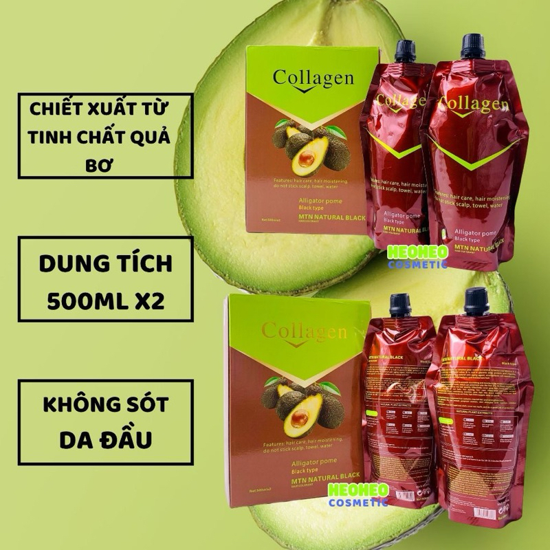 Nhuộm đen tóc Collagen Bơ 1000ML- Nhuộm tóc bạc, Phủ bạc tóc từ tinh chất bơ không gây bết dính da đ