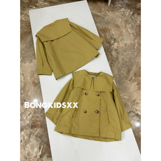 Áo trenchcoat bé gái cổ collar be chanh ham