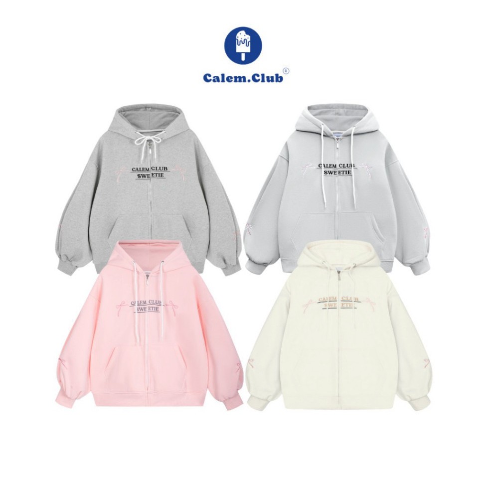 Calem Club - Áo khoác Hoodie zip nỉ thêu Nơ 2 CÁNH TAY SWEETIE CỰC DỄ THƯƠNG nón to có túi trong form rộng unisex
