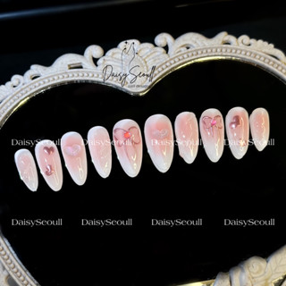 Nail box thiết kế vẽ nơ hồng tráng gương 02