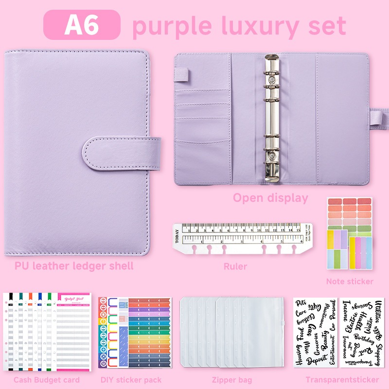 Sổ ghi chép chi tiêu, sổ chi tiêu tiết kiệm thông minh nhiều ngăn túi zip A6 (Kèm đủ bộ Sticker)