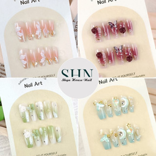  Nailbox móng tay giả Nailbox thiết kế Bộ 24 móng tay giả đính đá đính charm Nail xinh dự tiệc sang chảnh 