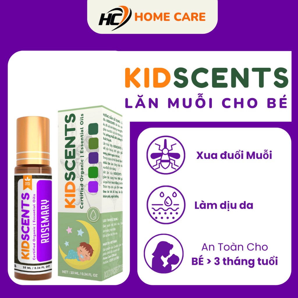 Lăn Bôi Muỗi Đốt Cho Bé KIDSCENTS, Chai Lăn Tinh Dầu Đuổi Muỗi Và Côn Trùng Cắn Cho Bé KIDSCENTS Chai 10ml - Homecare