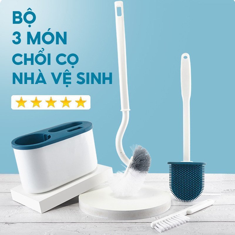 Bộ cọ Toilet 3 món - Dụng Cụ Vệ Sinh Toilet - Bộ 3 Món cọ vệ sinh toilet đa năng gắn tường