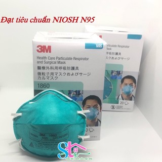 Khẩu trang 3m 1860 chính hãng hộp 20 cái, n95 mask cao cấp đạt tiêu chuẩn niosh