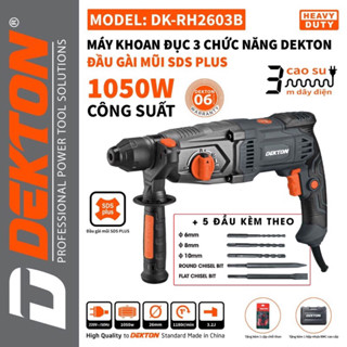 MÁY KHOAN ĐỤC BÊ TÔNG DEKTON DK 2603B 1050W 3 CHỨC NĂNG ĐIỀU TỐC SIÊU MẠNH 2023 NEW TẶNG KÈM 5 MŨI KHOAN