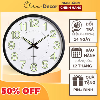 Đồng hồ treo tường dạ quang Quartz có Kính