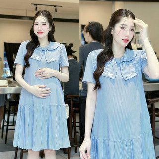 EVERMOM l Đầm bầu Kerri công sở cổ sen kết nơ form đuôi cá trẻ trung