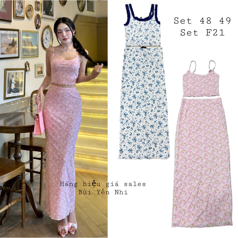set49 Set váy hoa hồng f21