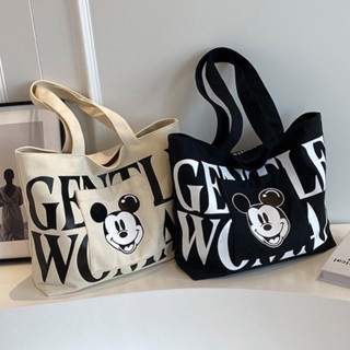  Túi Tote Canvas Hình Mickey Minnie Korea Có Khoá Kéo.Đeo Vai Đựng Laptop A4 