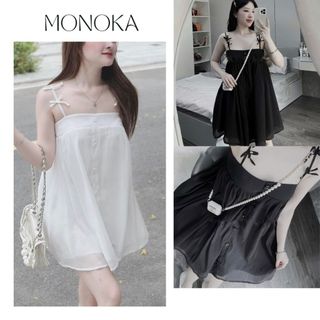  Váy 2 dây babydoll gắn nơ dáng xòe ngắn chất voan tơ 2  lớp Đầm ngủ bánh bèo mặc nhà đi chơi dễ thương cute T252G MONOKA 