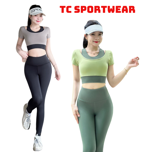 Đồ Tập Gym Nữ | Bộ Tập Gym Yoga Nữ Áo Croptop Tay Ngắn Quần Legging Thun Lạnh Co Giãn Đa Chiều -D27