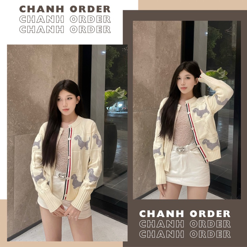 Áo Cardigan Thom Len Dáng Ngắn Thêu Họa Tiết Cún Cao Cấp